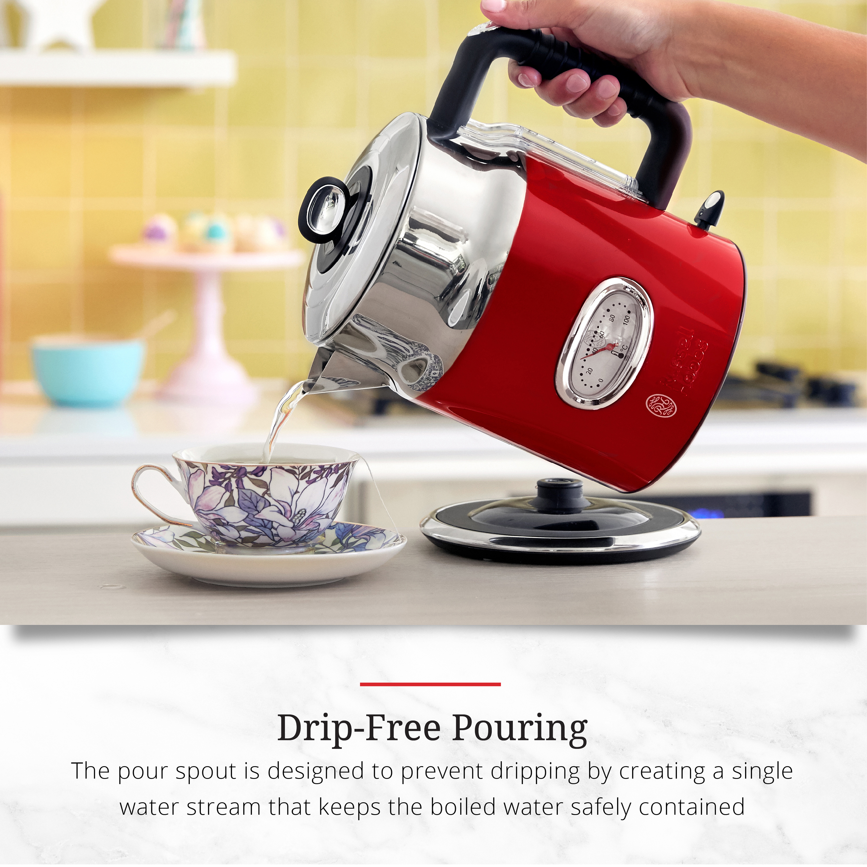 Retro Style 1.7L Electric Kettle Red Stainless Steel